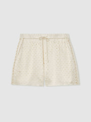 Laser Cut Drawstring Shorts White | Women