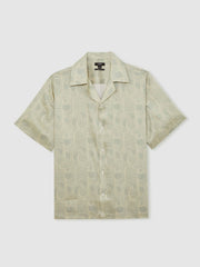 Wave Print Cuban Collar Shirt Sage Green | Men