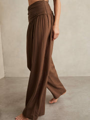Lyocell Blend Wide Leg Trousers Brown | Women