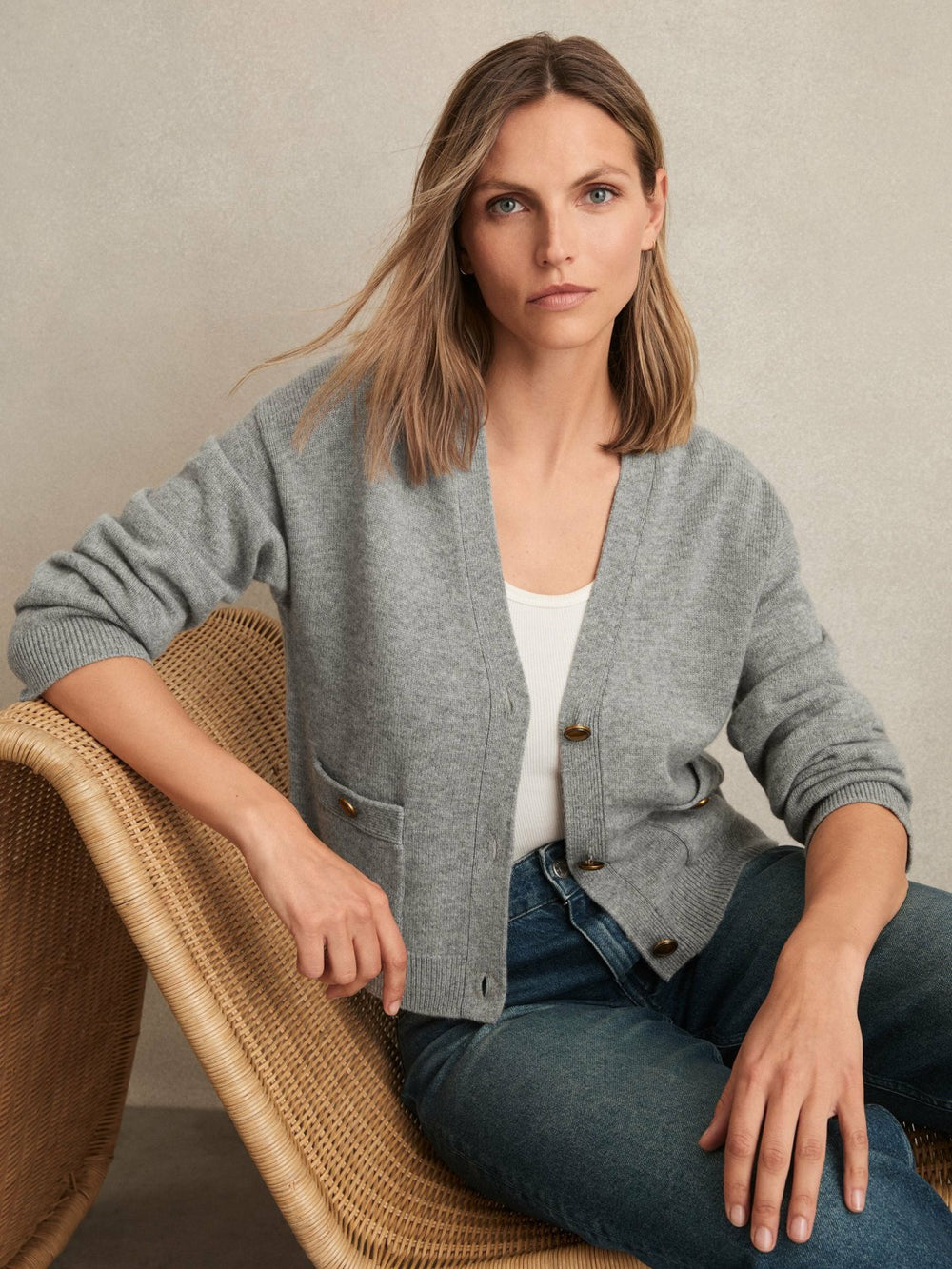 Wool-Cashmere Button Cardigan Silver Grey | Women
