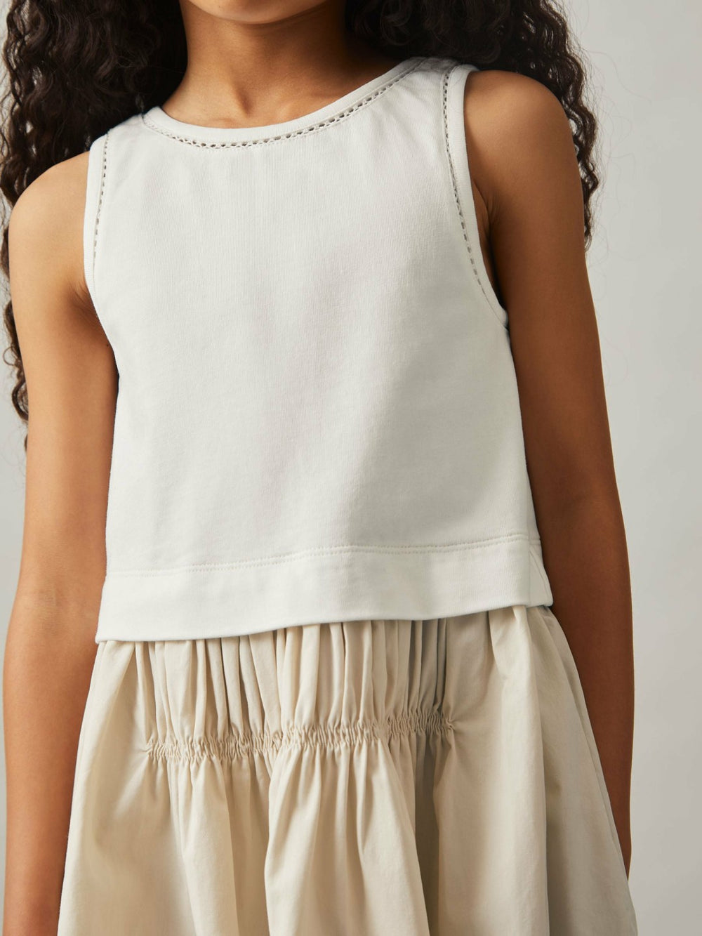 9-13 yrs Cotton Layered Sleeveless Midi Dress Neutral | Children & Baby