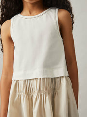 9-13 yrs Cotton Layered Sleeveless Midi Dress Neutral | Children & Baby