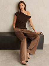 Petite Satin Wide Leg Elastic Waist Trousers Taupe Neutral | Women