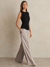 Petite Satin Wide Leg Elastic Waist Trousers Grey | Women