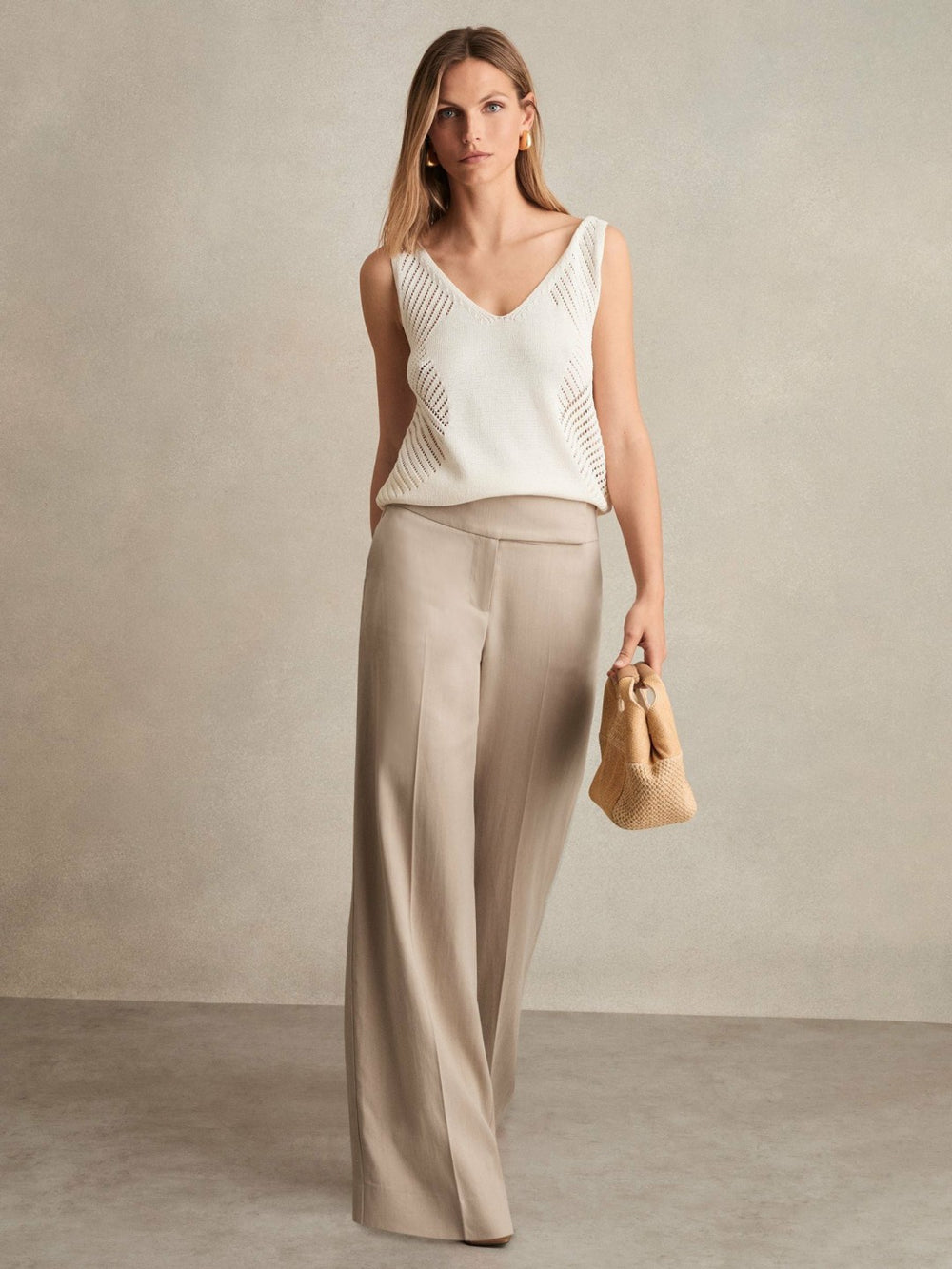 Lyocell-Linen Wide-Leg Trousers Neutral | Women