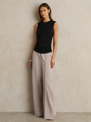 Satin Wide Leg Elastic Waist Trousers Grey | Women