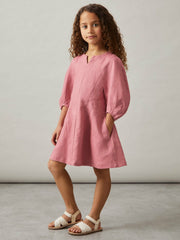 4-9 yrs Linen Balloon-Sleeve Dress Pink | Children & Baby