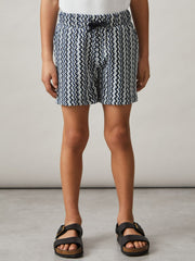 9-13 yrs Zig-Zag Knit Drawstring Shorts Blue | Children & Baby
