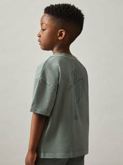 3-9 yrs Cotton Palm-Embroidery Oversize T-Shirt Washed Sage | Children & Baby