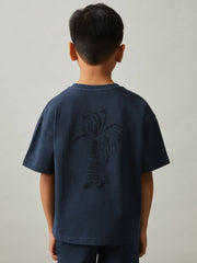 3-9 yrs Cotton Palm-Embroidery Oversize T-Shirt Washed Navy | Children & Baby