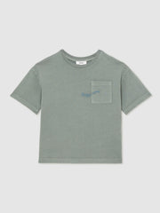 13-14 yrs Cotton Palm-Embroidery Oversize T-Shirt Washed Sage | Children & Baby