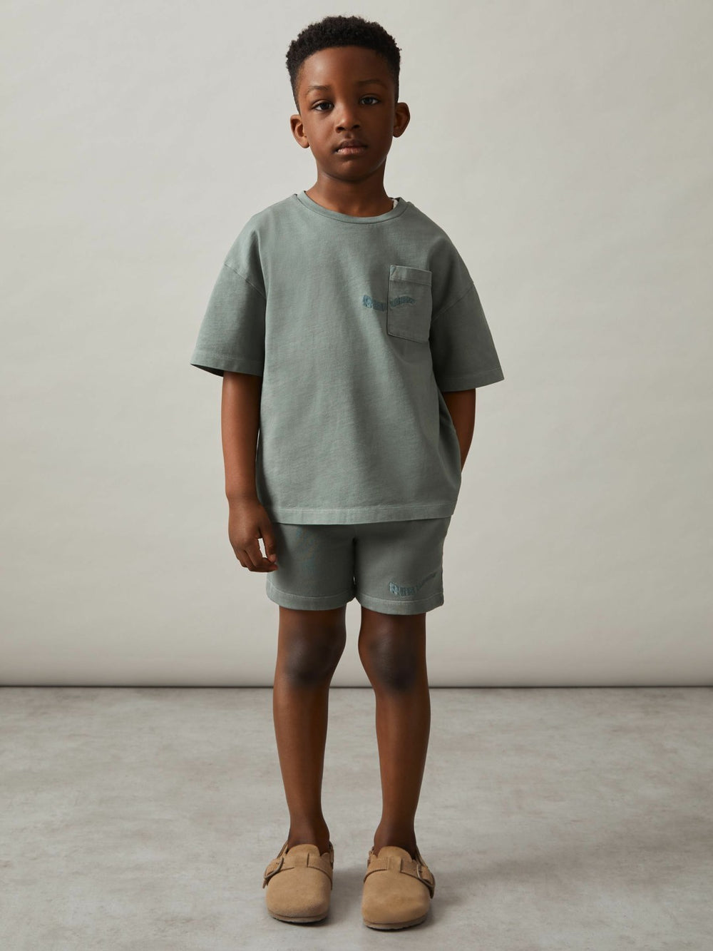 3-9 yrs Cotton Brand-Embroidered Shorts Washed Sage | Children & Baby