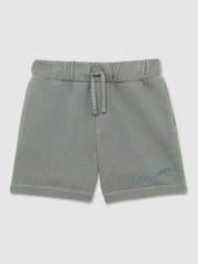 3-9 yrs Cotton Brand-Embroidered Shorts Washed Sage | Children & Baby
