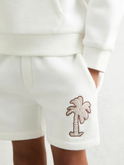 3-9 yrs Cotton Blend Palm Embroidered Shorts Off White | Children & Baby