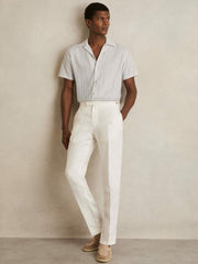Textured Stripe Cuban Collar Shirt White/Soft Blue | Men