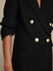 Oversized Double-Breasted Blazer Linen-Blend Black | Women