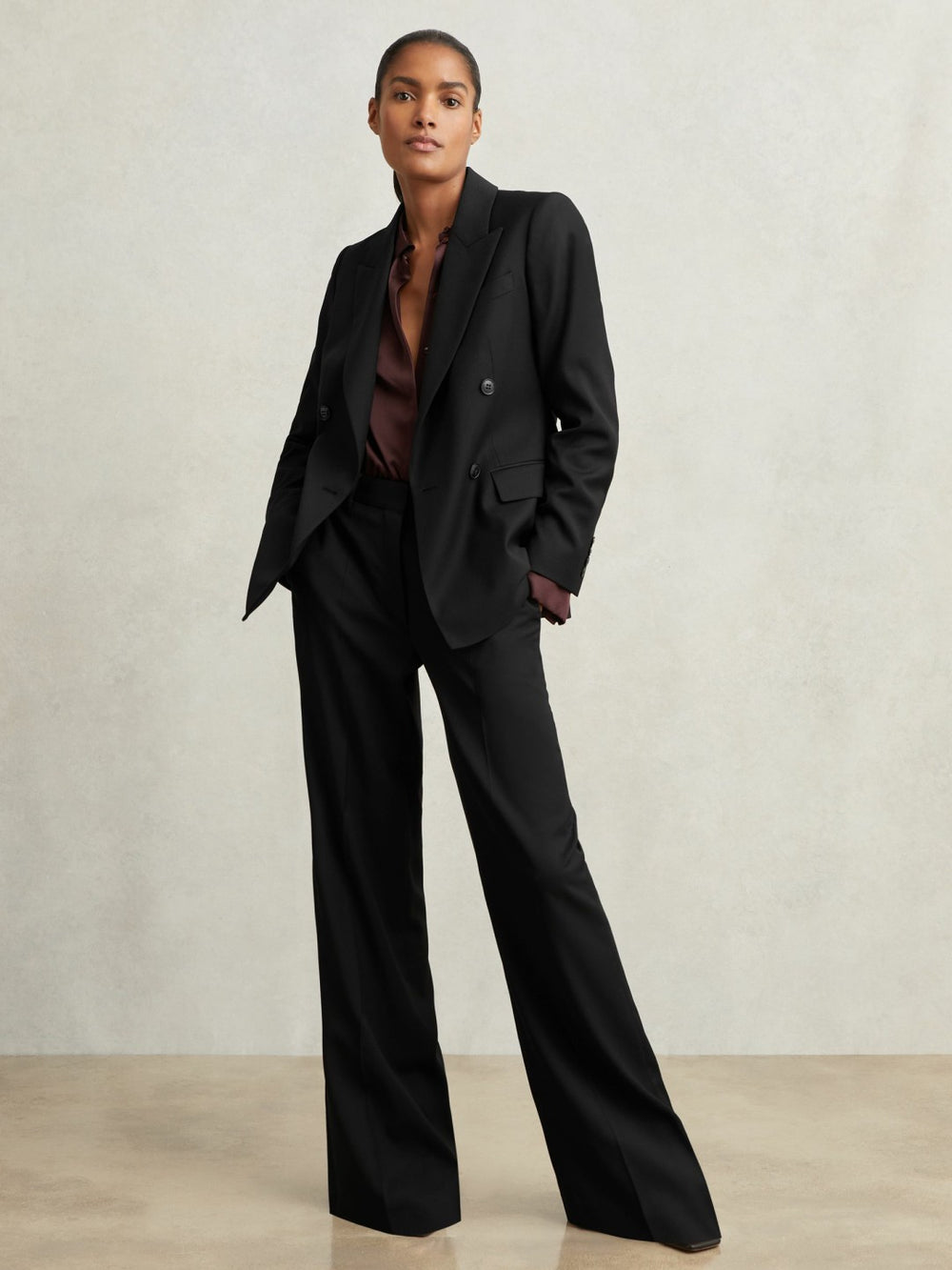 Wool-Blend Wide-Leg Suit Trousers Black | Women