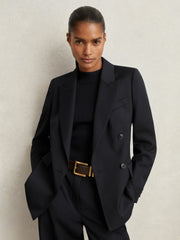 Petite Wool Blend Double Breasted Suit Blazer Navy | Women