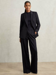 Petite Wool-Blend Wide-Leg Suit Trousers Navy | Women