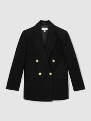 Petite Oversized Double-Breasted Blazer Linen-Blend Black | Women