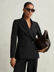 Petite Wool Blend Double Breasted Suit Blazer Black | Women