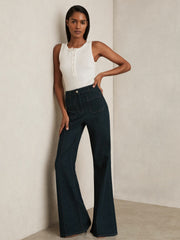 Petite Patch-Pocket Flared Jeans Dark Blue | Women