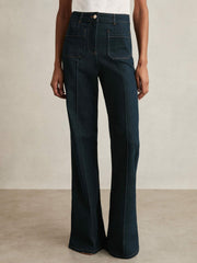 Petite Patch-Pocket Flared Jeans Dark Blue | Women