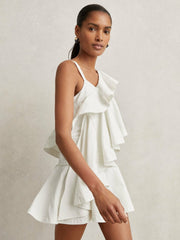 Cotton Tiered Ruffle Mini Dress Ivory | Women