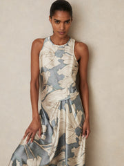 Satin Floral Drape Midi Dress Blue | Women