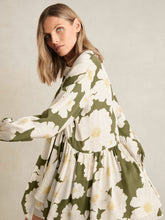 Floral Tie-Neck Swing Dress Ivory/Green | Women