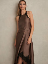 Satin Drape Lace-Trim Dress Mocha Brown | Women