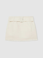 Bouclé Belted Mini Skirt With Wool and Cotton White | Women