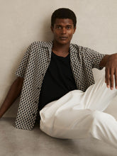 Geometric-Crochet Cuban-Collar Shirt Navy/White | Men