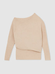 Asymmetric Draped Knitted Jumper Oatmeal Neutral | Women