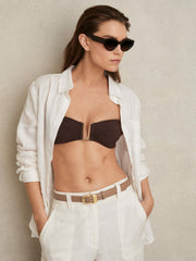 Leather Curved-Buckle Skinny Belt Taupe | Women