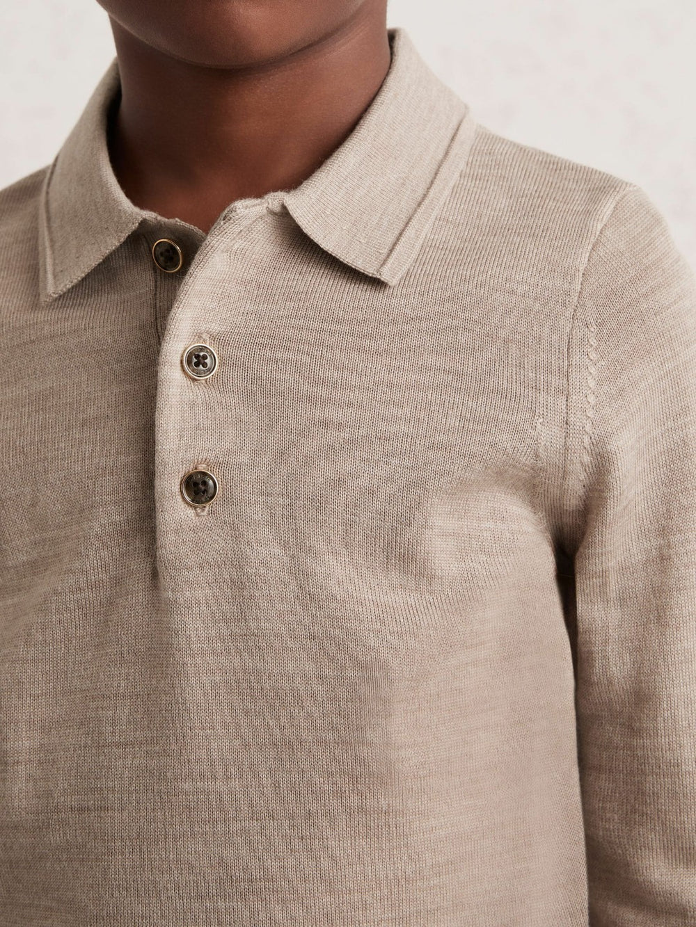 9-13 yrs Merino Wool Long-Sleeve Polo Shirt Wheat Melange | Children & Baby