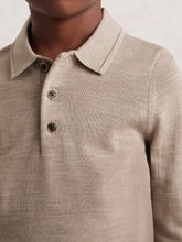 9-13 yrs Merino Wool Long-Sleeve Polo Shirt Wheat Melange | Children & Baby