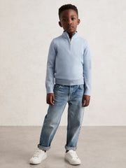 9-13 yrs Merino Wool Half-Zip Funnel Neck Jumper Soft Blue Melange | Children & Baby