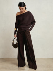 Asymmetric Draped Knitted Jumper Plum | Women