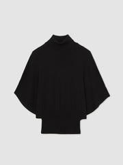 Merino Wool Batwing Roll-Neck Jumper Black | Women