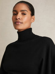 Merino Wool Batwing Roll-Neck Jumper Black | Women