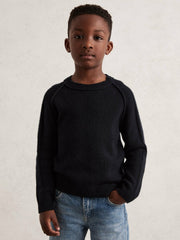 3-9 yrs Wool-Cashmere Reverse-Seam Jumper Navy | Children & Baby
