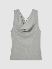 Ribbed Cowl-Neck Vest Grey Marl | Women