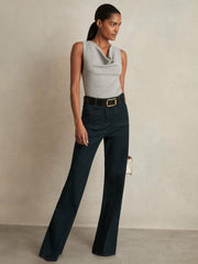 Ribbed Cowl-Neck Vest Grey Marl | Women