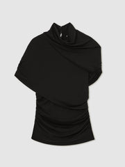 Stretch Lyocell Draped Top Black | Women