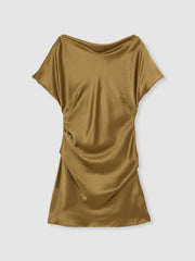 Acler Draped Satin Mini Dress Gold Moss | Women