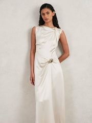 Acler Satin Draped Maxi Dress Ivory | Women