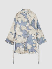 Floral Print Gathered Cut Out Shirt Dress Blue | Women