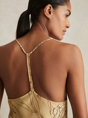 Satin Floral-Print Slip Maxi Dress Gold | Women