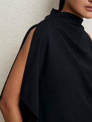 One-Shoulder Draped Top Navy | Women